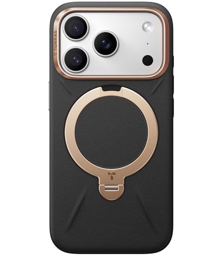 TORRAS iPhone 17 Pro 用 ケース【新感覚レザー・スキンタッチ】Ostand Q3 レザートーン MagSafe対応 リング スタンド 360°定点回転 縦横両対応 マグネット搭載 革 カメラコントロールボタン 米軍規格 耐衝撃 指紋防止 Q3 Vegskin こくよう・ブラック 1枚目 画像