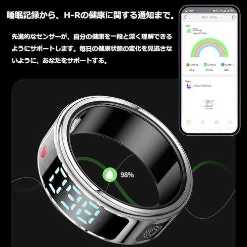 2025 スマートリング スマート指輪 フィットネスリング メンズ 指輪 レディーズ 体調管理 H-R/SP-O2飽和度/睡眠データ 活動量計 歩数計/消費カロリー/距離 防水 ジェスチャーコントロール IOS/Android対応 LED画面 保証付き 最後 画像