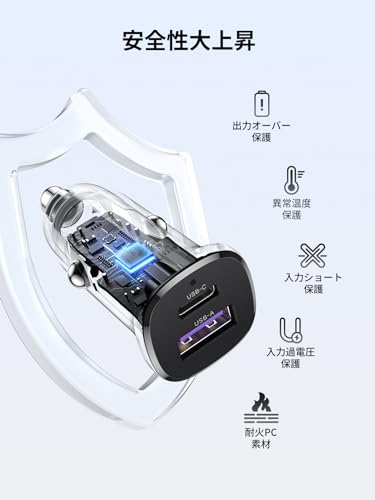 UGREEN USB C カーチャージャー 2ポート ミニ小型【PD30W+SCP22.5W 急速充電】 シガーソケット PD3.0/QC4.0/PPS対応 12V・24V車対応 車載充電器 コンパクトサイズ 軽量 耐久性 車充電器 iphone17/iPhone15/ iPhone14/ iPhone13/Xperia/Galaxy/Android/iPadなどに対応 中間 画像