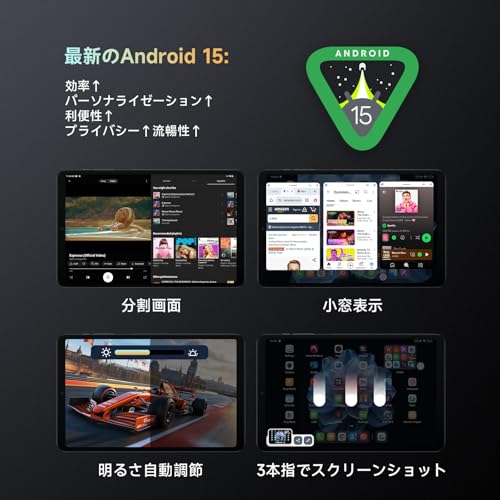 ALLDOCUBE iPlay60 mini Pro 8.4インチタブレット Android15 顔認証 4GLTE デュアルスピーカー 6軸ジャイロ HelioG99 16GB+128GB+512GB拡張 1920×1200FHD WidevineL1 6050mAh PD18W 重力センサー 光センサー 明るさ自動調整 5MP/13MPカメラ タブレットアンドロイド 中間 画像
