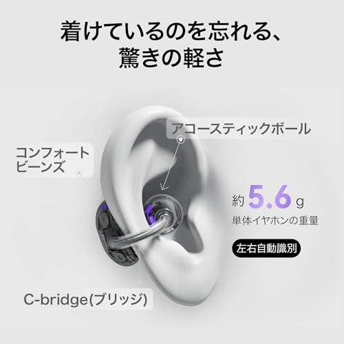 HUAWEI FreeClip ワイヤレスイヤホン Bluetooth オープンイヤー イヤーカフ型 3段階音量調整 耳を塞がないイヤホン 軽量約5.6g(本体) 音漏れ防止 マイク付き 通話ノイズリダクション 36時間再生 左右自動認識 IP54防塵防滴 ワイヤレス/急速充電 マルチポイント接続 ブラック 中間 画像