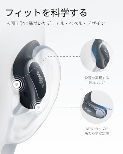 Shokz (ショックス) OpenFit Air オープンイヤー イヤホン ワイヤレスイヤホン 【18x11mm 大型ドライバー 合計48時間再生 / VGP 2025 金賞 / IP54防水】 マルチポイント接続 Bluetooth 5.2 軽量8.7g フィット感 耳を塞がない 左右分離型 急速充電 マイク付き ブラック 中間 画像