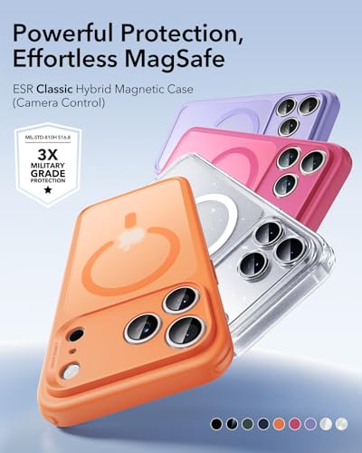 【3倍米軍MIL規格・MagSafe対応】ESR iPhone 17 Pro ケース 米軍保護工学 ワイヤレス充電/25Wの高速充電に対応 傷に強い背面 衝撃吸収 耐黄変 いPhone17Pro ケース エアガードガードコーナー カメラコントロールカバー ストラップホールあり iPhone17Pro用 ハイブリッドシリーズ フロストオレンジ 最後 画像