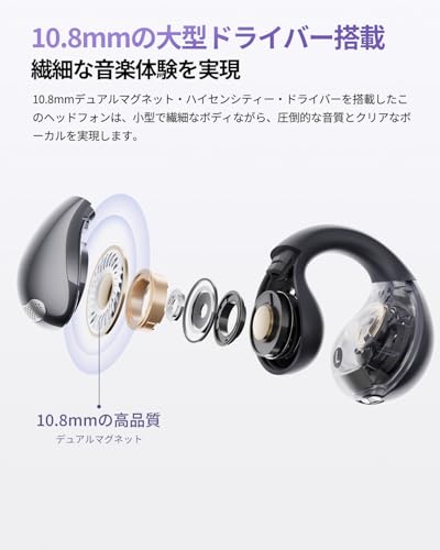QCY Crossky C30 イヤーカフ イヤホン オープンイヤー ワイヤレスイヤホン Bluetooth5.4 空間オーディオ 耳を塞がないイヤホン 音漏れ防止 マイク付き マルチポイント接続 急速充電対応 専用アプリ対応 IPX5防水 技適認証取得 ブラック 中間 画像