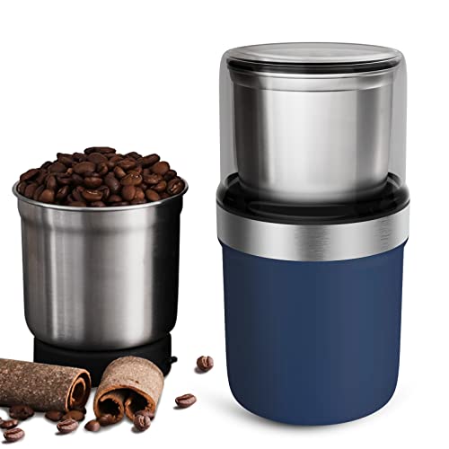 BESROY コーヒーミル 電動 カッター コーヒーミル 電動コーヒーミル 粉末 コーヒー豆 ひき機 水洗い可能 豆挽き/緑茶/山椒/唐辛子/胡椒/山椒/調味料/穀物を挽く 一台多役 掃除ブラシ付 お手入れ簡単(ブルー) 1枚目 画像