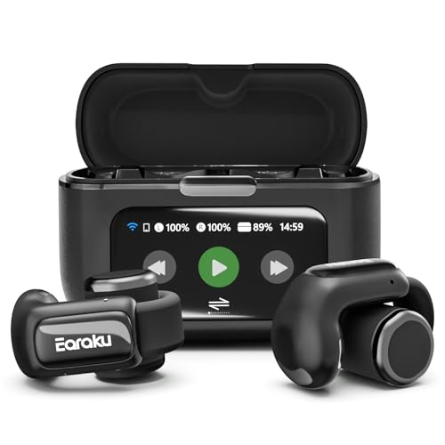 Earaku(イアラク)イヤホン Bluetooth オープンイヤーイヤホン【究極の音体験・業界初多機能タッチスクリーン】ワイヤレスイヤホン イヤーカフ ブルートゥース ノイズキャンセリング Bluetooth5.4 自動ペアリング マイク付き ENC通話 HiFi カナル型 LEDディスプレイ Type-C充電 小型 軽量 片耳/両耳 持ち運び便利 AirCuff F301（ブラック） 画像1