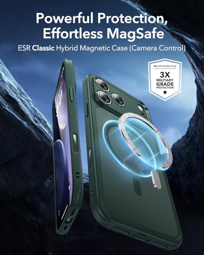 【3倍米軍MIL規格・MagSafe対応】ESR iPhone 17 Pro ケース 米軍保護工学 ワイヤレス充電/25Wの高速充電に対応 傷に強い背面 衝撃吸収 耐黄変 いPhone17Pro ケース エアガードガードコーナー カメラコントロールカバー ストラップホールあり iPhone17Pro用 ハイブリッドシリーズ フロストグリーン 最後 画像