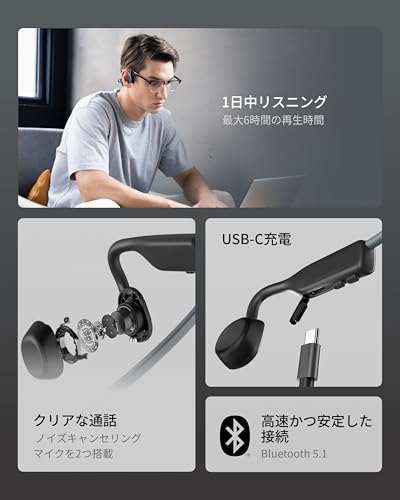 Bluetooth 5.1 SHOKZ OpenMove 骨伝導イヤホン 公式ストア正規品 ワイヤレスイヤホン Zoomなどリモート会議 テレワーク 在宅勤務 6時間使用可能 環境音聞き取り 2年保証 グレー 中間 画像