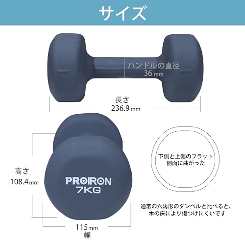PROIRON ダンベル 7kg 2個セット ダンベルセット 7キロソフトコーティングで [筋力トレーニング 筋トレ シェイプアップ 鉄アレイ 鉄アレー] (7kgx 2) 中間 画像