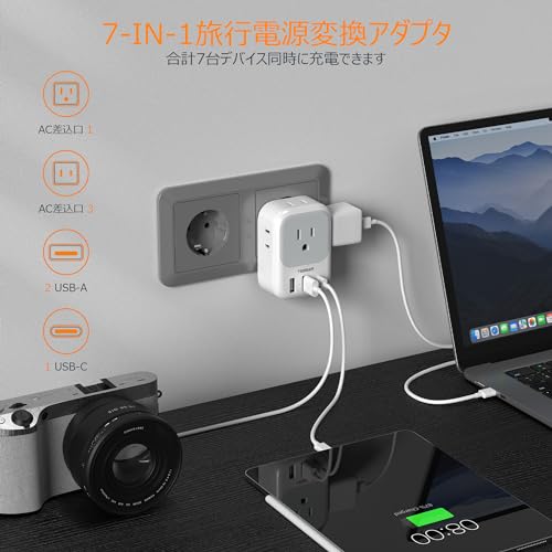 TESSAN 変換プラグ Cタイプ SEタイプ 海外旅行用 4個AC差込口 3USBポート付き 韓国/イタリア/スペイン/ドイツ ヨーロッパなどの国に対応 中間 画像