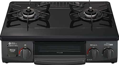 リンナイ ガステーブル ガスコンロ プロパンガスLPG用 幅約56cm 片面焼きグリル 右強火力 KG35NBKR/LP ブラック 画像1