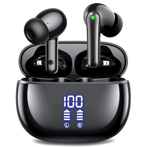 イヤホン bluetooth ワイヤレスイヤホン 【2025年 ENCノイズキャンセリング】 ブルートゥース Bluetooth5.3 自動ペアリング LEDディスプレイ搭載 最大48時間再生 マイク付き ENC搭載 Type-C充電 タッチ操作 軽量/小型 IPX7防水 片耳/両耳対応 スポーツ/音楽/通勤/通学 (ブラック) 画像1