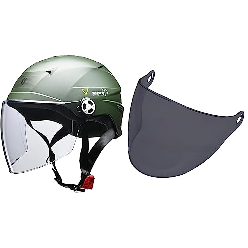 [リード工業] バイク用ハーフヘルメット ZORK (ゾーク) マットグリーン 大きめフリー (60~62cm 未満) - & SERIO RE40シールド スモークRE-40S【セット買い】 画像1