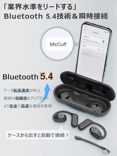 Bluetoothヘッドセット【2025年業界高水準傑作 マイク付き 脱着式オープン型】 Earaku(イアラク) MicCuff 一体両用 通話用イヤホン OWSイヤホン 片耳・両耳使用可能 耳掛け Bluetooth5.４EDR ENCノイズキャンセリング 耳を塞がない ミュート機能 Type-C充電 IPX防水 運転 オンライン会議 中間 画像