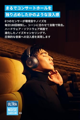 Anker Soundcore Space One Pro (Bluetooth 5.3 ワイヤレス ヘッドホン)【最大60時間音楽再生 / ウルトラノイズキャンセリング 3.5 / LDAC/ハイレゾ対応 (ワイヤレス/有線) / マルチポイント対応/外音取り込み/マイク内蔵】 ミッドナイトブラック 最後 画像