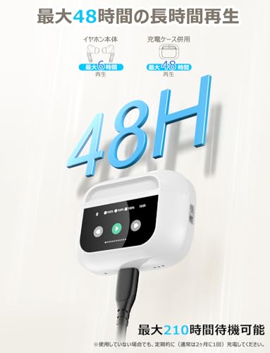 イヤホン bluetooth ワイヤレス 【2025 年新登場·多機能タッチスクリーン·ANC 対応 】Bluetooth5.4 ぶるーとぅーす ブルートゥース イヤホン探し IPX7防水 ノイズキャンセリング 最大48時間再生時間 自動ペアリング マイク付き ENC通話 HiFi音質 Type-C充電 小型/軽量 iPhone/Android/Pad適用 スポーツ/通勤 （白） 中間 画像