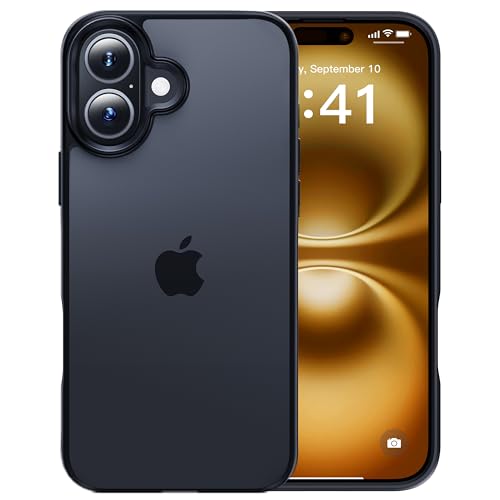 【米軍MIL規格・指紋防止】CASEKOO iPhone 16 用 ケース 耐衝撃 滑り止め 指紋防止 米軍MIL規格 マット仕上げ ストラップホール付き 黄変防止 耐久性 カバー ワイヤレス充電対応 アイフォン 16 用 6.1 インチ ケース(マットブラック) 1枚目 画像