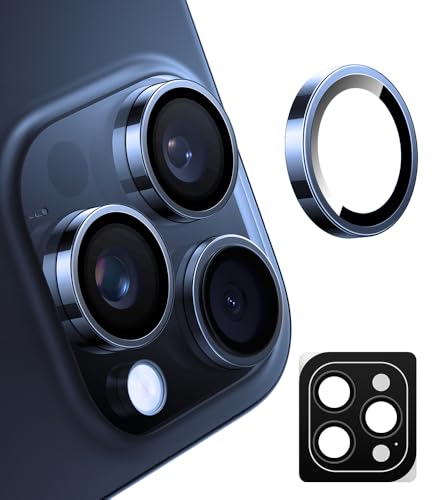 TORRAS iPhone 15 Pro 用 カメラフィルム iPhone 15 Pro Max 用 カメラフィルム 【宇宙航空材料・元のまま再現】 強化ガラス 黒縁取り 1セット アイフォン15プロ・15プロマックス用カメラカバー ブルー LensGuard 画像1