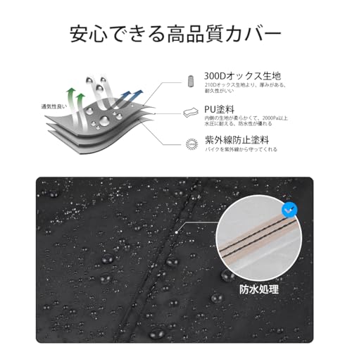 Homwarm バイクカバー300D厚手 防水 紫外線防止 収納バッグ付き (ブラック, XL) 最後 画像