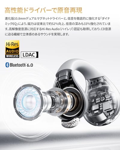 QCY Crossky C30S イヤーカフ イヤホン オープンイヤー ワイヤレスイヤホンHi-Res・LDAC認証 Bluetooth 6.0 低遅延モード 最大40時間再生 急速充電 360°空間オーディオ マルチポイント対応 IPX5防水 アプリ対応 技適認証取得 シルバー 中間 画像