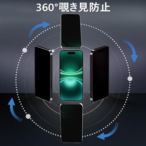 MINIKA 360度 覗き見防止フィルム iPhone 16 ガラスフィルム 覗き見防止 360 アイフォン16 保護フィルム 360° 全方向 覗き見 いPhone16 フィルム 覗き見防止フィルター iPhone16 用 保護シート 【プライバシー/のぞき見防止/上下左右 見えない 】いPhone16 カメラフィルム 付き 最後 画像