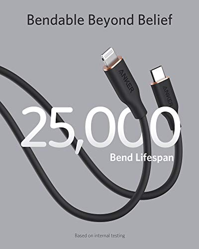 Anker PowerLine lll Flow USB-C & ライトニング ケーブル MFi認証 Anker絡まないケーブル USB PD対応 シリコン素材採用iPhone 14 / 14 Plus / 14 Pro / 14 Pro Max / 13 各種対応 (0.9m ミッドナイトブラック) 中間 画像