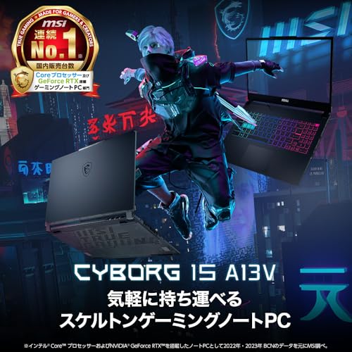 【Core i7 & NVIDIA RTX 4060搭載・薄型軽量スケルトン】MSIゲーミングノートPC Cyborg15 1.98kg Corei7/RTX4060/Intel/15.6/FHD/144Hz/32GB/1TB/英語キーボード/Windows 11 Pro/Cyborg-15-A13VFK-6403JP 中間 画像