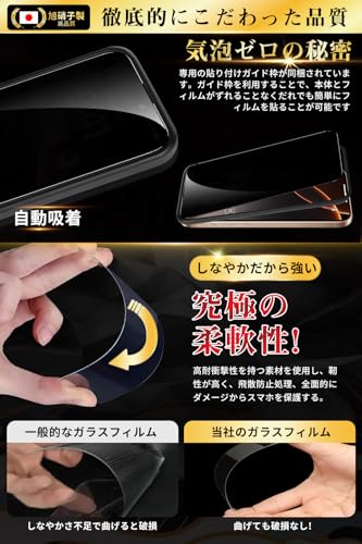 Boiyiklonn 対応 iPhone 16 Pro ガラスフィルム 覗き見防止 iPhone 16 プロ 用 フィルム のぞき見防止 【プライバシー保護/ガイド枠付き】日本旭硝子製 硬度9H 飛散防止 撥水撥油 指紋防止 気泡ゼロ 自動吸着 アイフォン 16 プロ 保護フィルム iphone16 pro 強化ガラスフィルム 6.3インチ対応【1枚】 中間 画像