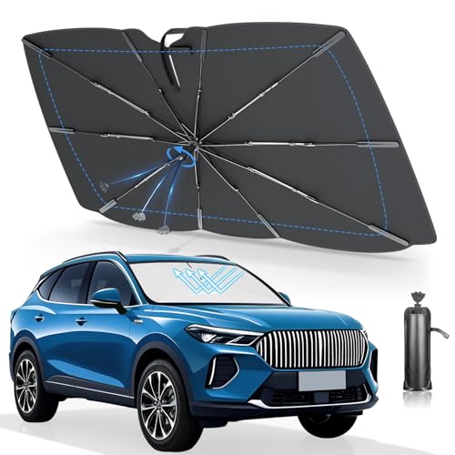 サンシェード 車 フロント 全車種対応 12層ナノ断熱素材【2025改良型 完全フィット・日本特許】360°折れる中棒 車用サンシェード 傘型 折りたたみ式 紫外線99%カット 遮熱 遮光 取り付け簡単 バックミラー対応 曲がるTPU中棒 強化10本骨 車中泊 仮眠 暑さ対策 ワンサイズ(約10cm調整可能) 内装傷防止 収納ポーチ付き 1枚目 画像