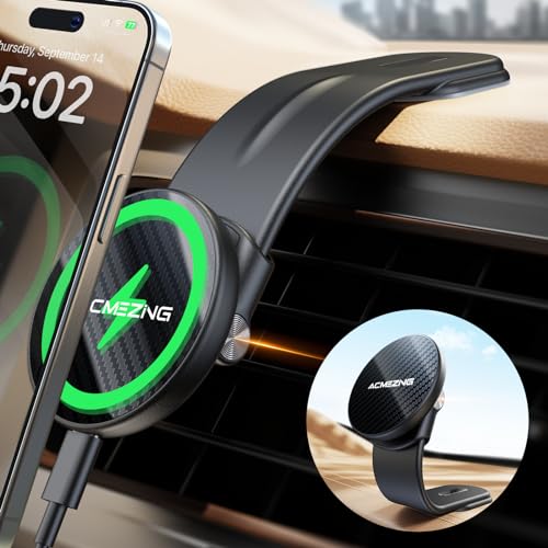 スマホホルダー 車 ワイヤレス充電 マグネット 15W【360°自由調整·アルミ合金素材·安定性拔群】magsafe 車載 急速充電&超強磁力【22個N55磁石】超薄 スマホスタンド 車 充電 ACMEZING 車載スマホホルダー 取付簡単 車載充電器 携帯ホルダー 3Mマジックテープ付き カー用品 マグセーフ 車載ホルダー iPhone & Android多機種と多車種が対応 画像1