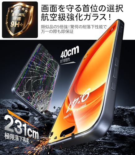 TORRAS For iPhone 17 Pro ガラスフィルム 【航空宇宙ガラス&米軍MIL規格】周り浮き防止 いphone17 pro 用 フィルム 9H+硬度 輝度向上 全面保護 10倍強化 極細ベゼル対応 3Dラウンドエッジ 超簡単貼り付け ワンプル(Just One Pull) ガイド枠付き 気泡レス 指紋防止 サラサラ 落下・破損防止 ブルーライトカット 2枚セット 6.3インチ For iphone17pro 保護フィルム GlassGo Ultra 中間 画像
