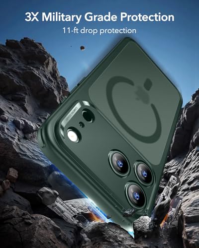 【3倍米軍MIL規格・MagSafe対応】ESR iPhone 17 Pro ケース 米軍保護工学 ワイヤレス充電/25Wの高速充電に対応 傷に強い背面 衝撃吸収 耐黄変 いPhone17Pro ケース エアガードガードコーナー カメラコントロールカバー ストラップホールあり iPhone17Pro用 ハイブリッドシリーズ フロストグリーン 中間 画像