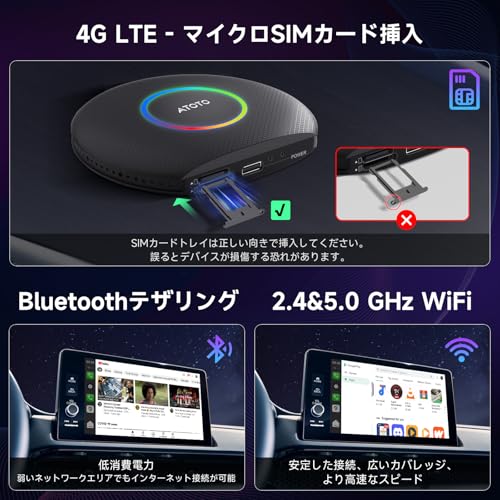 CB6 CarPlay ワイヤレス 2025年のアップグレード版 CarPlay Ai Box Android13 Ai ボックス カープレイ、ワイヤレスカープレイAndroid Auto ワイヤレス、車でネットフリックス見る、カーナビ で youtube を 見る に は、WiFi、2 BT、4G LTE SIMカード、ChatGPT、8GB+128GB、ブラック「技適取得済み品」 中間 画像