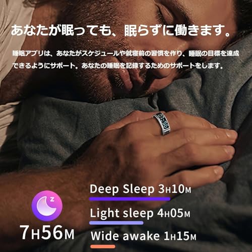 2025 スマートリング スマート指輪 フィットネスリング メンズ 指輪 レディーズ 体調管理 H-R/SP-O2飽和度/睡眠データ 活動量計 歩数計/消費カロリー/距離 防水 ジェスチャーコントロール IOS/Android対応 LED画面 保証付き 中間 画像