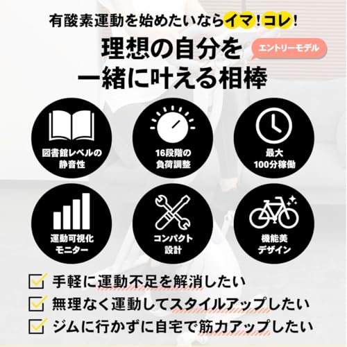 【MONOQLO年間ベストバイ2024受賞】STEADY フィットネスバイク エアロバイク 家庭用 静音 折り畳み Designed in Japan 独自開発の非接触式airホイール サイクリングマシン (05.ｸﾞﾘｰﾝ/背もたれなし) 中間 画像