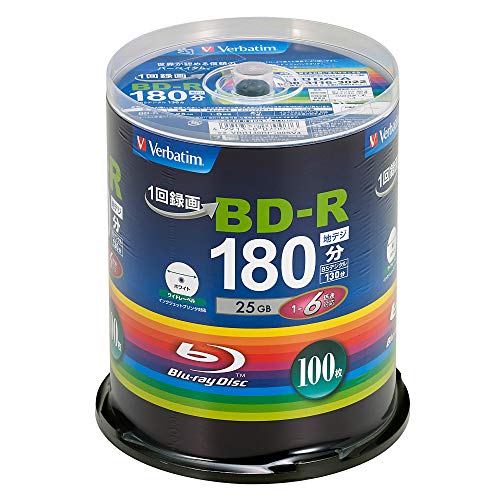 Verbatim バーベイタム 1回録画用 ブルーレイディスク BD-R 25GB 100枚 ホワイトプリンタブル 片面1層 1-6倍速 VBR130RP100SV4 画像1