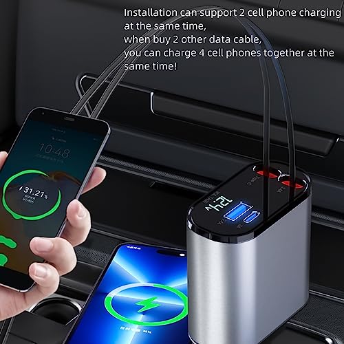 車 充電器 シガーソケットusb巻き取り式カーチャージャーLEKVKM 高速4ポートアダプター急速充電カーシガーライタープラグ、iPhoneおよびType-Cポート、iPhone15、サムスン、ファーウェイ用… 中間 画像