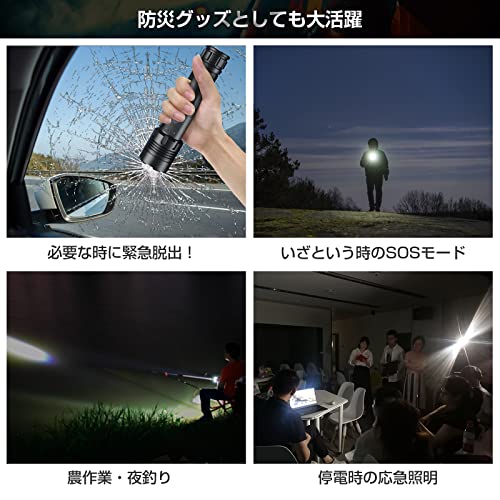 Eornmor 懐中電灯 強力【防災士監修・超高輝度・XHP160チップ】5000mAh 26650バッテリー付 軍用 最強 Type-C充電式/電池式 単4電池適用 ハンディライト COB作業灯 IPX6防水 7モード調光 ズーム式 耐衝撃 残量表示機能 作業用 停電 地震 避難対策 防災グッズ 中間 画像