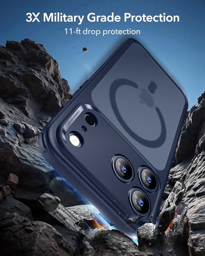 【3倍米軍MIL規格・MagSafe対応】ESR iPhone 17 Pro ケース 米軍保護工学 ワイヤレス充電/25Wの高速充電に対応 傷に強い背面 衝撃吸収 耐黄変 いPhone17Pro ケース エアガードガードコーナー カメラコントロールカバー ストラップホールあり iPhone17Pro用 ハイブリッドシリーズ フロストブルー 中間 画像