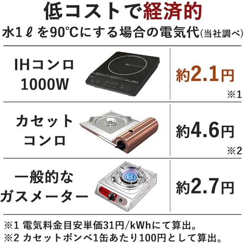 [山善] IHコンロ IHクッキングヒーター 卓上 小型 一人暮らし 二人暮らし 1000W 火力調整5段階 揚げ物対応 保温 IH調理器 マグネットプラグ仕様 ブラック EER-S100(B) 中間 画像