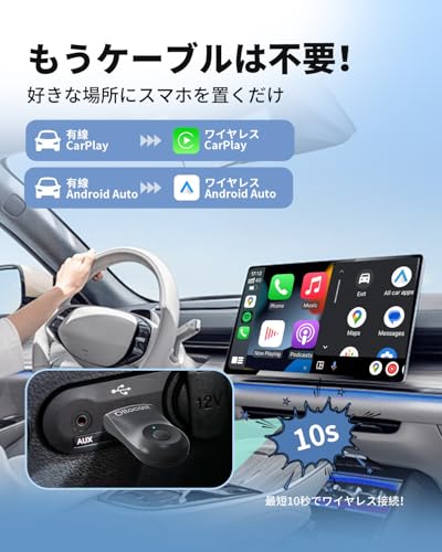 【公式】OTTOCAST オットキャスト Mini 2025最新 ワイヤレスCarPlay/Android Autoアダプター ミニ 純正有線CarPlay/Android Auto対応車専用 Bluetooth音楽/通話対応 プラグ＆プレイ 自動接続 技適認証取得済 中間 画像