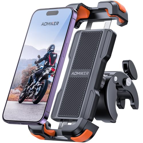 2025新登場 Aomiker バイク スマホ ホルダー スタンド : バイク 携帯 ホルダー オートバイ スマホ 固定 バイクホルダー 原付 自転車 360度回転 振動吸収 片手操作 iPhone Air 17 17pro 17pro max iPhone 16/15/14/13/12/11/8/7/6 plus pro max mini, アンドロイド 4.7-6.8インチ オレンジ 画像1