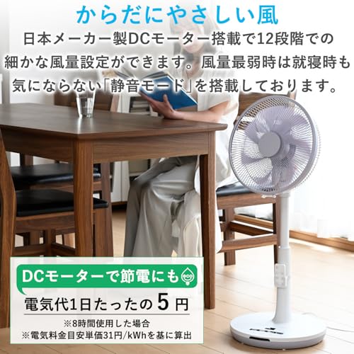 [山善] 扇風機 リビング (日本メーカー製 DCモーター搭載) 静音 リモコン付き 左右自動首振り 風量切替12段階 入切タイマー付 ホワイトグレー YLX-AED30(WH) 中間 画像