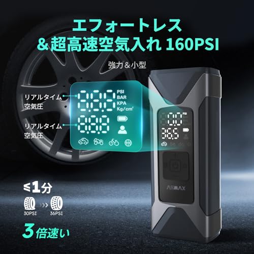 ASMAX 自転車 空気入れ 電動空気入れ バイク 車 エアーポンプ 7500mAh 大容量バッテリー 最大圧力160PSI タイヤ空気圧検知 50cmクイックリリースエアホース 自動停止 米式/仏式/英式 浮き輪バルブ対応 モバイルコンプレッサー 充電式 T10 最後 画像