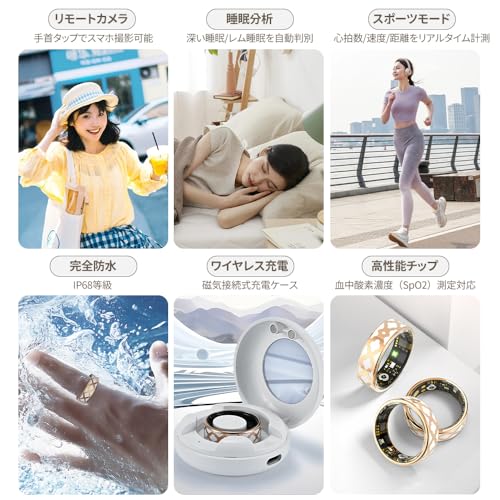 OKUYOSHI スマートリング ワイヤレス充電 健康管理 リモートカメラ 睡眠分析 完全防水 6サイズ 心拍数監視/SpO2測定/歩数/カロリー/生理周期予測 Iphone&Android対応 ブラック27号 最後 画像