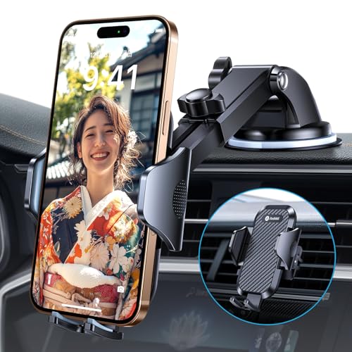 【2025年進化】Andobil スマホホルダー 車 スマホスタンド 車 【安定性アップ】車載ホルダー 2in1 粘着ゲル吸盤&送風口兼用 全車種対応 すまほほるだー 車 手帳型ケース対応 片手操作 携帯ホルダー 車 取付簡単 スマホ ホルダー 360度回転 伸縮アーム iPhone SE 17 16 15 14 13 12 Pro Max Xperia AQUOSなど全機種対応 日本語説明書付き 1枚目 画像