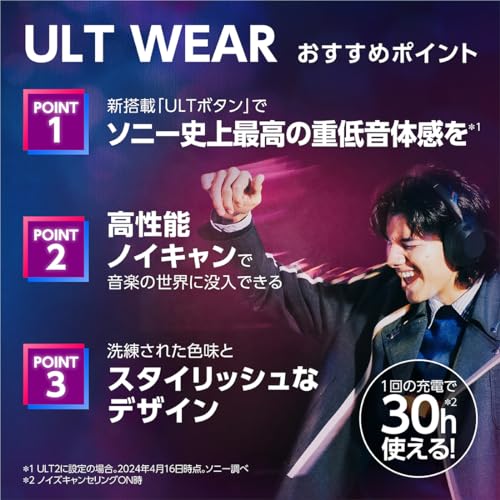 ソニー(SONY) ワイヤレスノイズキャンセリングステレオヘッドホン WH-ULT900N / ULT WEAR/パワフル重低音/Amazon Alexa搭載/通話性能向上/快適な装着感/ブラック WHULT900N BC 最後 画像