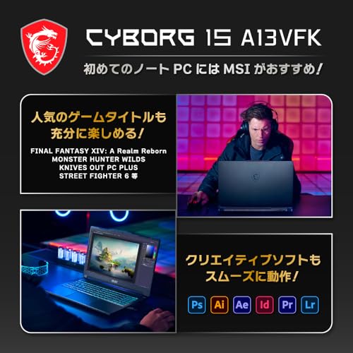 【Core i7 & NVIDIA RTX 4060搭載・薄型軽量スケルトン】MSIゲーミングノートPC Cyborg15 1.98kg Corei7/RTX4060/Intel/15.6/FHD/144Hz/32GB/1TB/英語キーボード/Windows 11 Pro/Cyborg-15-A13VFK-6403JP 最後 画像