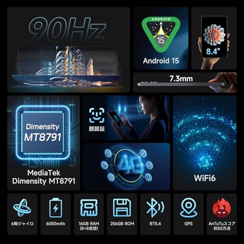 ALLDOCUBE iPlay 70 mini Pro タブレット8.4インチ MediaTek Dimensity MT8791 タブレット Android 15 90Hz高リフレッシュレート 4GLTE 1920×1200解像度 16GB+256GB+1TB拡張 6050mAh PD18W 6軸ジャイロ WiFi6 BT5.4 WidevineL1 タブレットアンドロイド 最後 画像