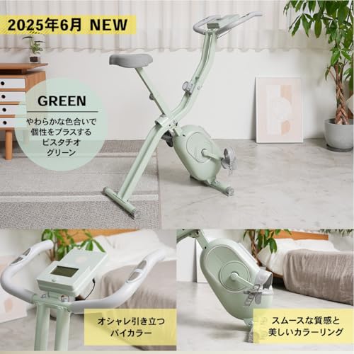 【MONOQLO年間ベストバイ2024受賞】STEADY フィットネスバイク エアロバイク 家庭用 静音 折り畳み Designed in Japan 独自開発の非接触式airホイール サイクリングマシン (05.ｸﾞﾘｰﾝ/背もたれなし) 中間 画像